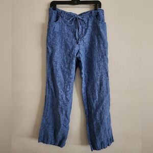 EILEEN FISHER 100% Organic Linen Wide Leg Drawstring Pants Blue Size 12